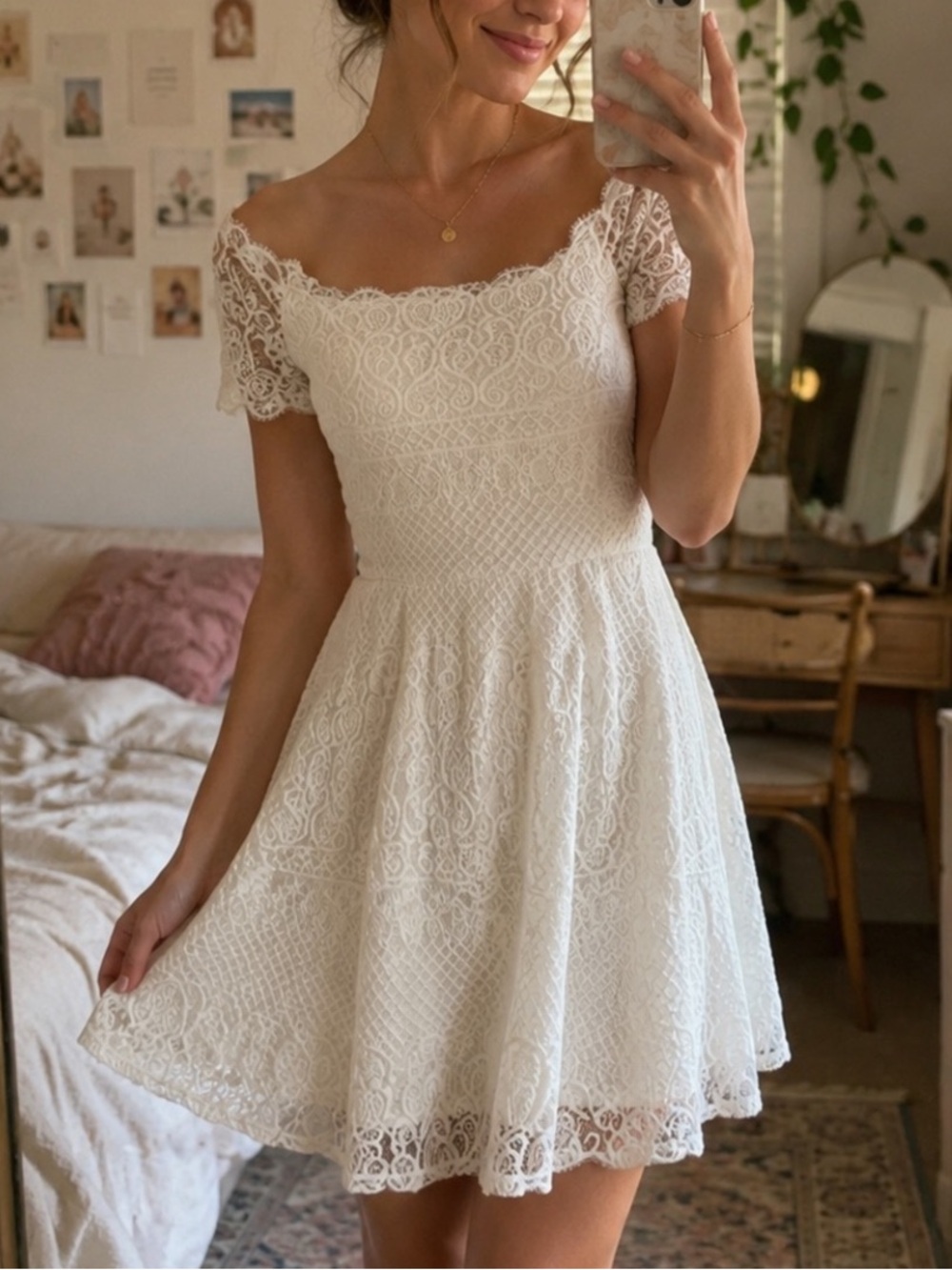 Rewind White Lace Off-Shoulder Fit & Flare Dress